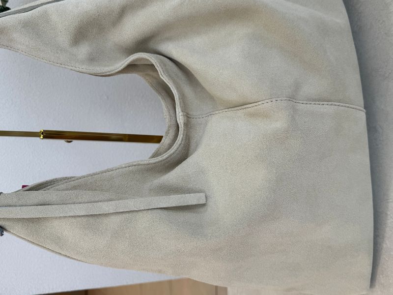 Сумка Хобо- Шопер з натуральної замші в молочному  кольорі  0031-2 фото